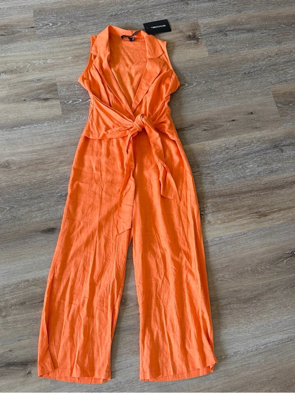 Sleeveless Tie-Waist Jumpsuit in Bright Orange - Picture 1 of 2